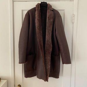 Celine Phoebe Philo Era Burgundy Shearling Coat 38